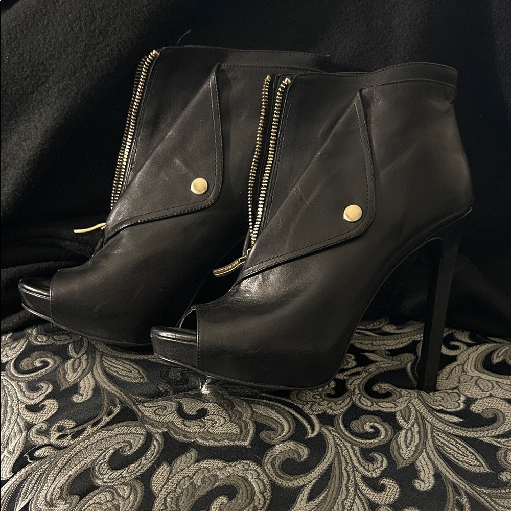 BCBGeneration Black Peep-Toe Heeled Boots